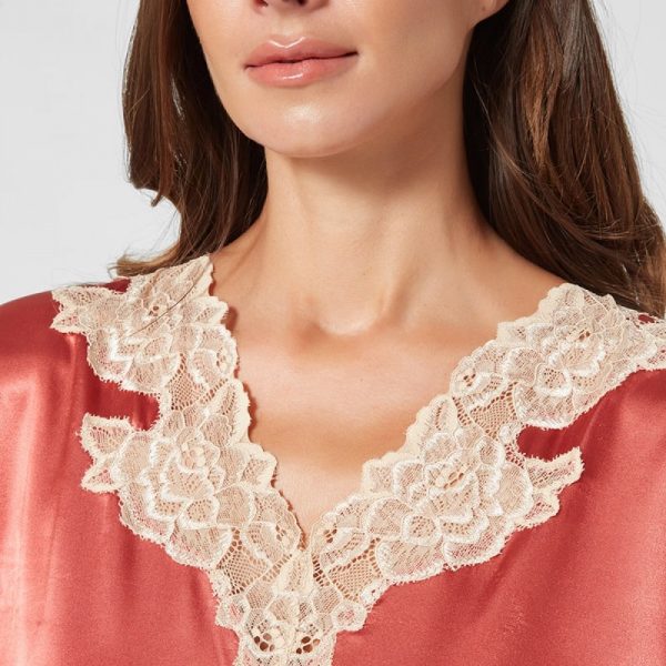 Penky Midi κεραμιδί satin νυχτικό Baira με δαντέλα