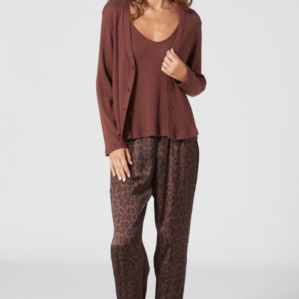 Penky Γυναικείο σετ πυτζάμας από σατέν παντελόνι και πλεχτό τοπ και ζακέτα Tara- Anni