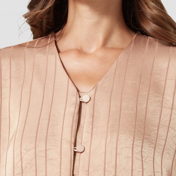 Penky γυναικεία Καμηλό πυτζάμα από ανάγλυφο σατέν Adamantia